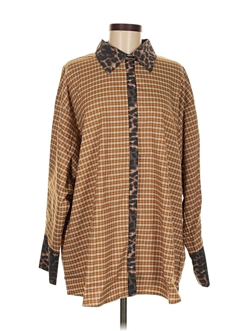 Lioness Oversized Leopard & Houndstooth Button Down